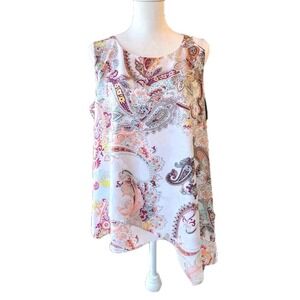 Bisou Bisou Shirt Top Womens Large Asymmetrical Paisley‎ Boho Retro Casual NWT